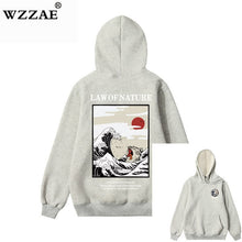 Load image into Gallery viewer, WZZAE Japanese Embroidery Funny Cat Wave Printed Fleece Hoodies 2020 Winter Japan Style Hip Hop Casual Sweatshirts Streetwear
