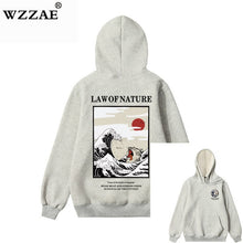 Load image into Gallery viewer, WZZAE Japanese Embroidery Funny Cat Wave Printed Fleece Hoodies 2020 Winter Japan Style Hip Hop Casual Sweatshirts Streetwear
