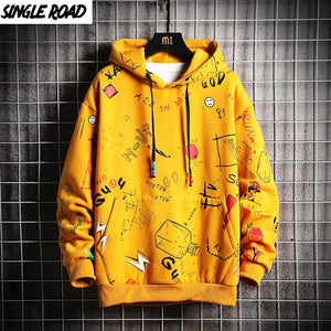 SingleRoad Men's Hoodies Men 2020 Winter Fleece Anime Sweatshirt Male Hip Hop Harajuku Japanese Streetwear Yellow Hoodie Men